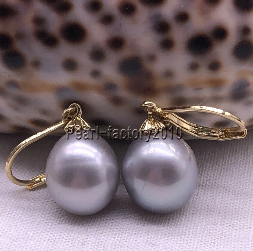 Pendientes Perlas Mar del Sur Gris AAA Natural 9-10MM Oro 14K Taladro Completo Foto 2 de 3