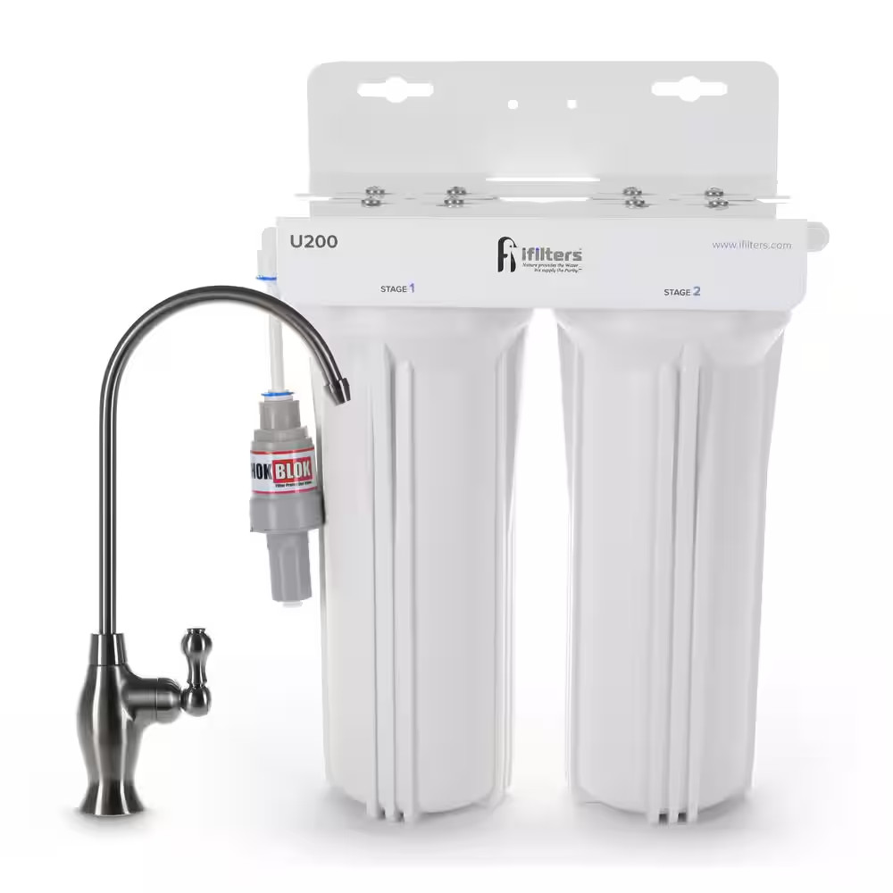 Premium 2 Stage Water Filtration System w/ Designer Faucet & Protection Valve