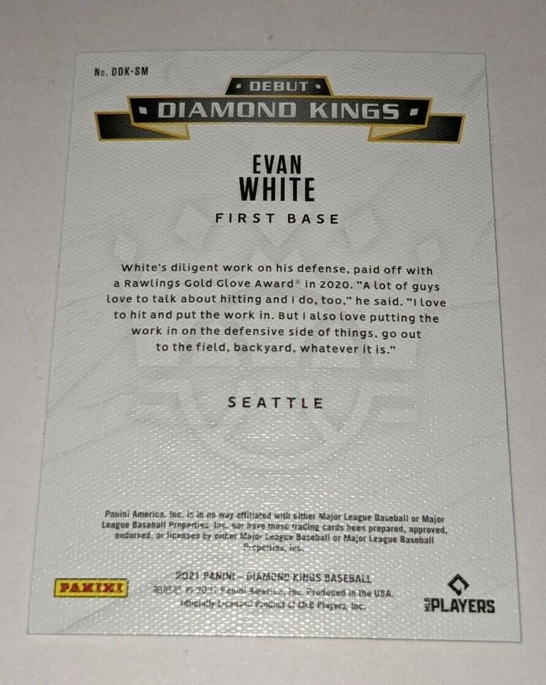 EVAN WHITE 2021 Panini Diamond Kings DK DEBUT Rookie RC SEATTLE MARINERS DDK-SM - Image 2 of 2