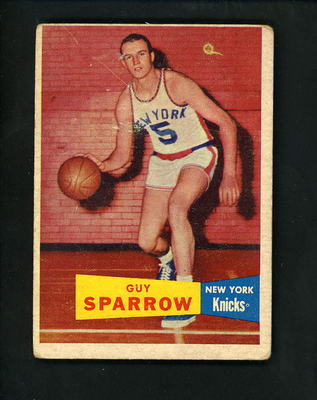 1957 Topps # 38 Guy Sparrow VG cond surface scratches New York Knicks