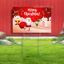 Merry Christmas design of Santa Claus with gift sack yard sign