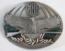 Vtg Bergamot Belt Buckle NRA Rifle Eagle Gun Owner Arms Enameled 1994 Big 3.25