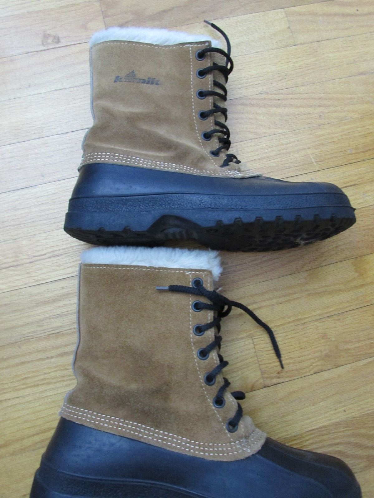 Kamik Snow Boots Tan Faux Fur Size 10 Winter Leather Sherpa Lined Waterproof-image
