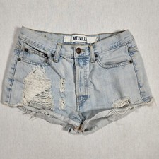 Melville Women Size 40 27" Blue Button Fly Distressed Denim Shorts C8