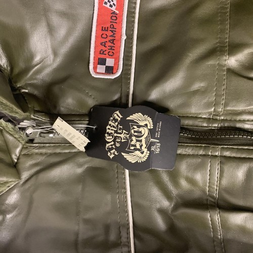 Boys Leather Flight Jacket - XL, Green with Patches - Picture 3 of 8