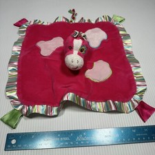 Douglas Pink Horse Lovey Security Blanket Stripes Tabs Satin Edge Lovey