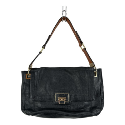 Antonio Melani Womens Shoulder Bag Black Leather Turnlock Flap Single Strap S