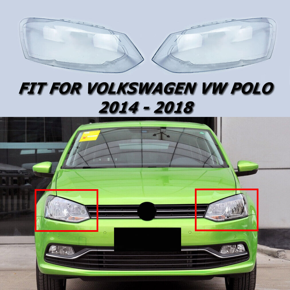 Pair Headlight Lens Cover Fit For Volkswagen VW Polo 2014-2018
