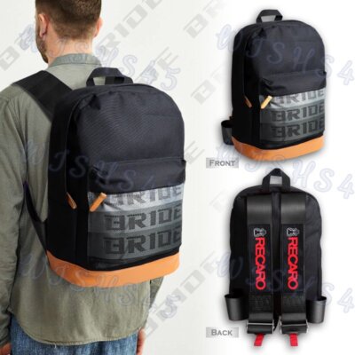 JDM BRIDE RACING BACKPACK BLACK RECARO RACING HARNESS ADJUSTABLE SHOULDER STRAPS