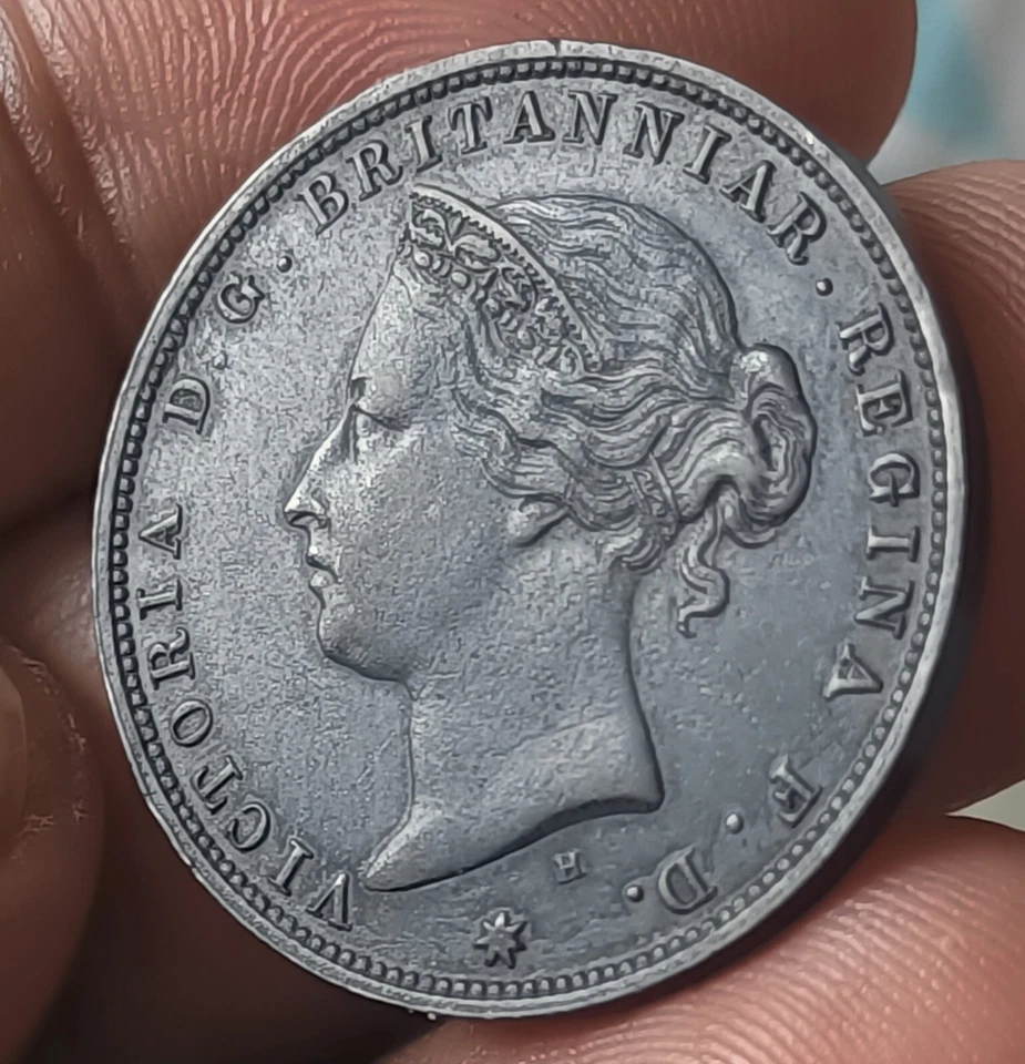 #C7# Jerssey 1/24 Shilling Nice Grade copper coin 1877 Rare - Image 2 of 2