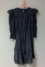 NWT Universal Threads Size XS Gray Ruffle Black Eyelet Lace Trim Dress Pockets