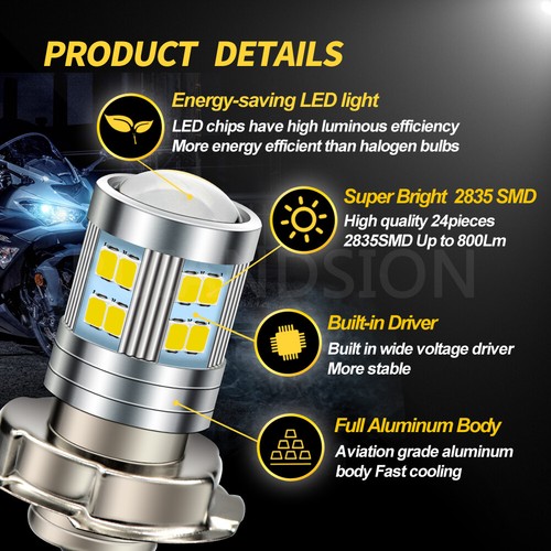 White P26S 2835 24 LED DC 6V/ 10-30V Headlight Lamp Front Bulb for Motor 800LM - Picture 2 of 8