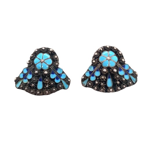 Vintage Costume Chunky Metal Enameled Floral Clip Earrings Z498 | eBay