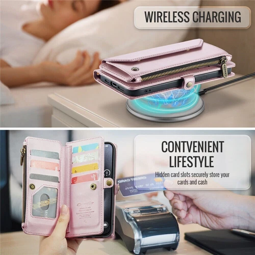 For iPhone 16 15 14 13 12 Pro Max Plus Case Wallet Leather ZIP Bag Strap Cover - Picture 54 of 84