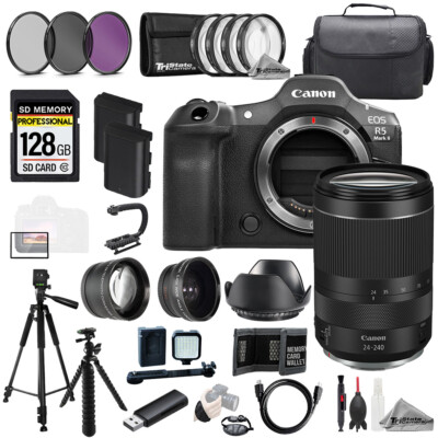 Canon EOS R5 II + 24-240mm f/4-6.3 IS USM Lens+128GB+Ext Bat+9 PC Filtr MEGA Kit