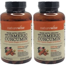 2 Organic Turmeric Curcumin 2250mg 95% curcuminoids Ginger Black Pepper 180 Each