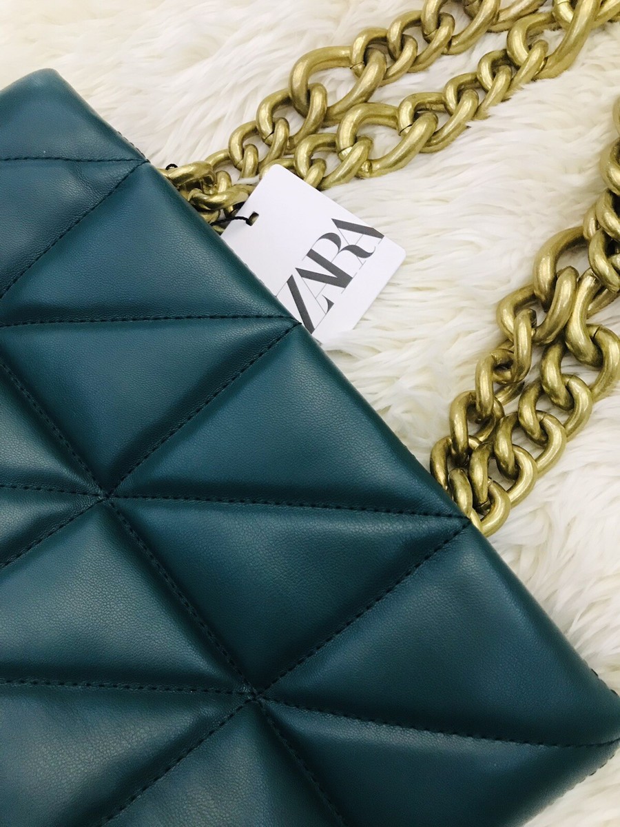 ZARA QUILTED CITY BAG WITH CHAIN GREEN 6501/810