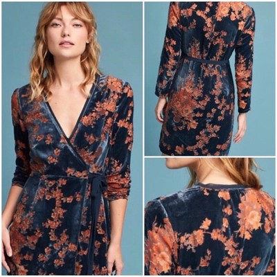 anthropologie velvet wrap dress