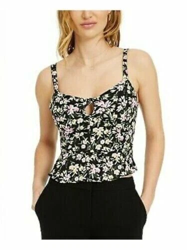 BAR III 59 Womens New Black Floral Square Neck Spaghetti Strap