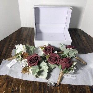 Ling's MomentBoutonniere for Men Set of 6 Maroon & White Groom Groomsmen Nice!