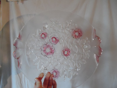 Large Glass Plate Embossed Flowers Art Deco Style | eBay