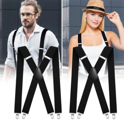 2Stk Hosenträger starke 50mm Damen Herren Extra Breit Hosen X-Form mit 4 Clips - Bild 1 von 4