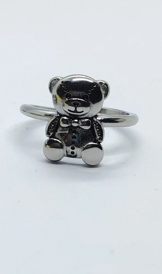 Anello  Con Orsetto . Anello Per Ragazza  Argento Acciaio Inox. Anello Teddy - Immagine 4 di 4