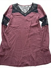 Express Long Sleeve Maroon/Black Mini Lace Insert Dress Size Extra Small