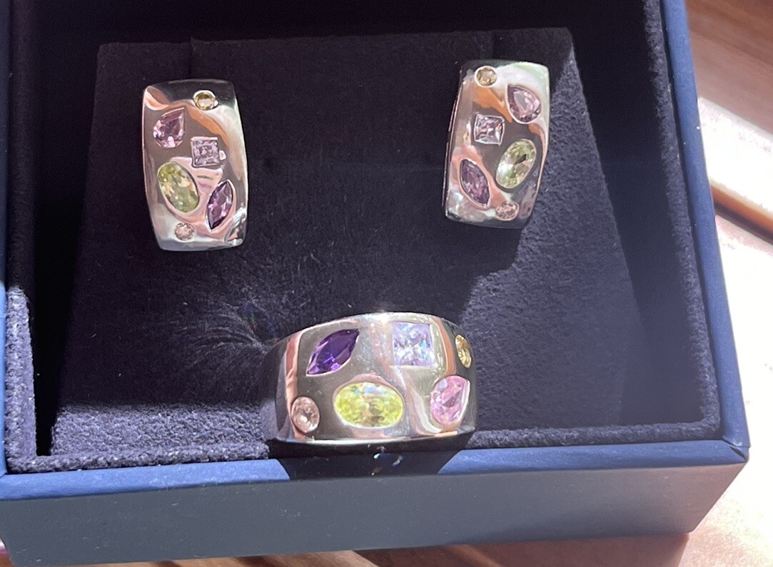 Multi Gemstone Sterling Silver Dome Shape Ring An… - image 8