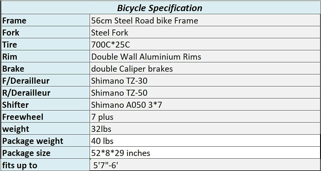 Road Bike 700C Wheels 56cm Frame for Men 21 Speed City Commuter Bicycle Racing 