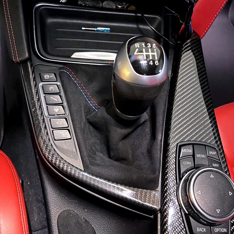 Dry Carbon Fiber Gear Console Panel Surround Trim Stripe For BMW