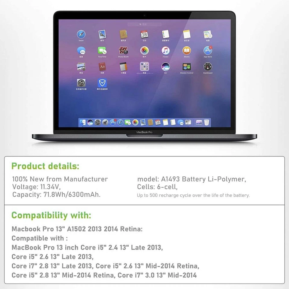 A1582 A1502 Battery for MacBook Pro 13 Retina A1493 A1502 2014 2015 2013 EMC 2835 - Image 2 of 4