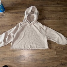 Zara Cropped beige Women  s Warm pullover hoodie size large Frayed hem