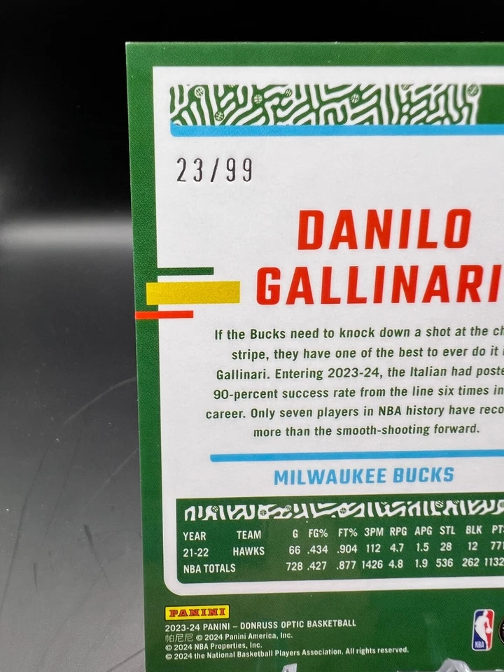 Danilo Gallinari 2023-24 Donruss Оптическая Медь Блестящая Призма SP /99 БАКСОВ - Изображение 3 из 3