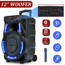 12'' Portable Bluetooth Speaker Rechargeable Heavy Bass Party Sound System w/Mic
