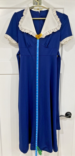 VTG Prairie Style Dress Sz 11 Bright Navy&White Eyelet Lace Collar & Trim Modest - Picture 5 of 22