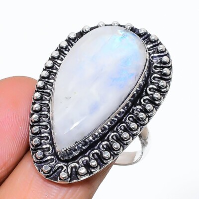 Bracelet Argent 925 Fait Main Avec Pierre De Lune Blanche Naturelle - Réglable