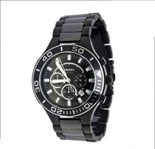 NEW DKNY BLACK & SILVER CHRONOGRAPH CERAMIC MEN'S WATCH NY1490