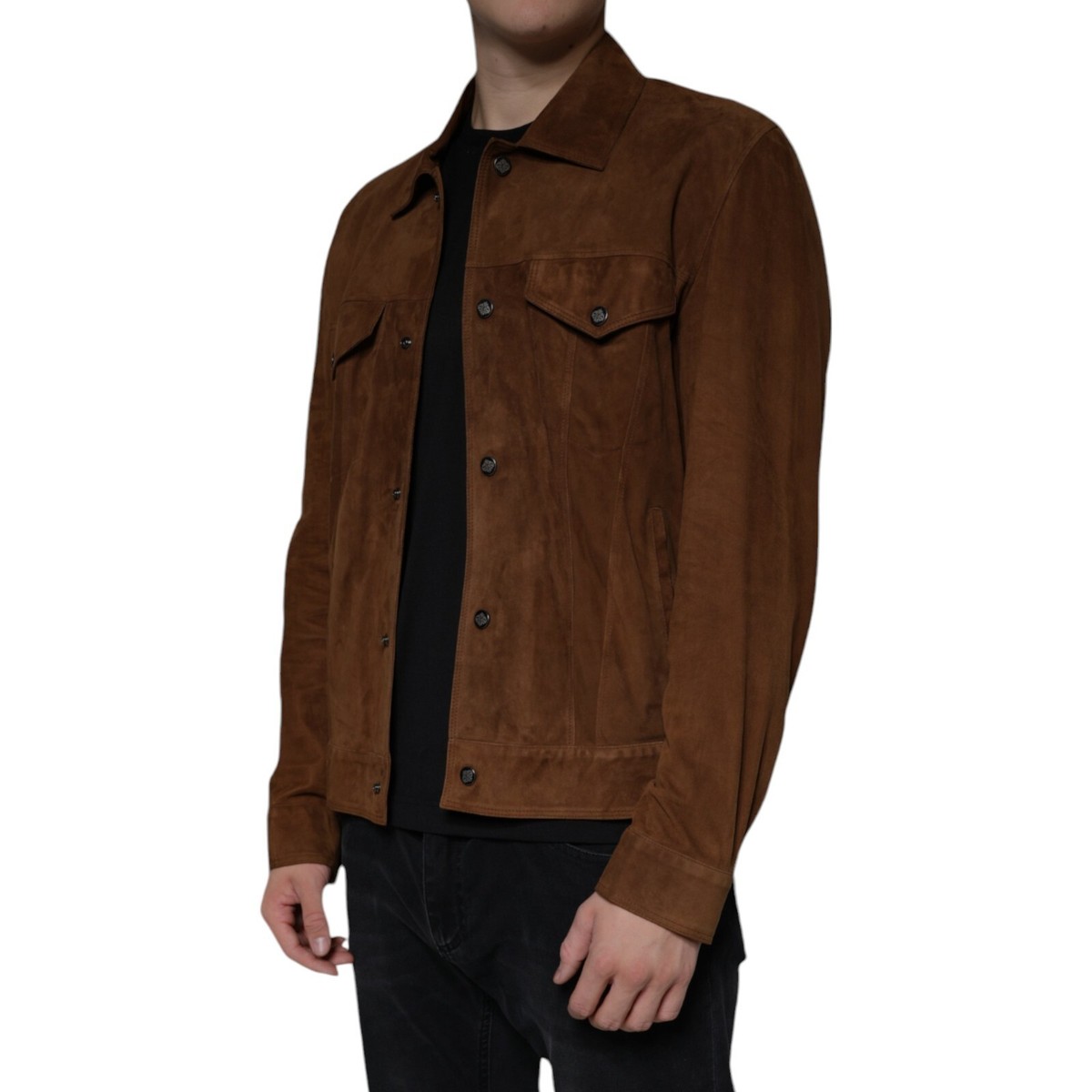 LUIGI BORRELLI NAPOLI Jacket Brown Genuine Leather Suede IT52/US42