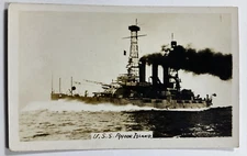 Vtg U.S.S. Rhode Island RPPC Real Photo Postcard U.S. Navy Nautical Ocean