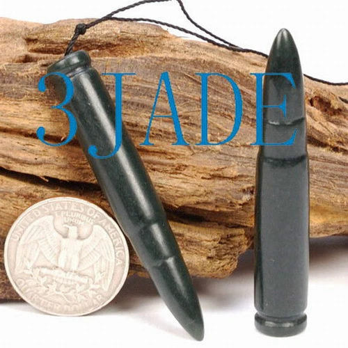 Hand Carved Natural Nephrite Jade Bullet / Pendant