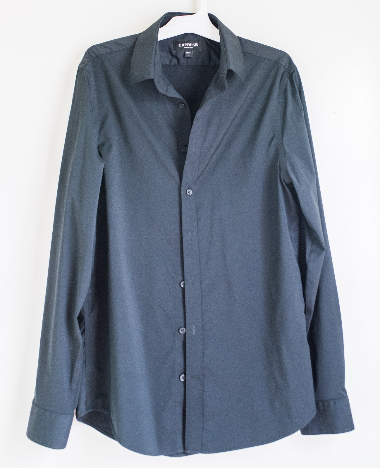 Express men Extra Slim black solid nylon long sle… - image 1