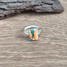 Oyster Copper Turquoise Ring 925 Sterling Silver Anniversary Gift Ring PG8986