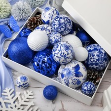 18 Pcs Chinoiserie Christmas Ornaments Blue and White Chinoiserie Christmas P...