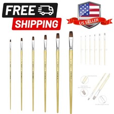 Bright Artist Paint Brush 6 Piece Set, Red Sable Flat Paint Brushes for Water...
