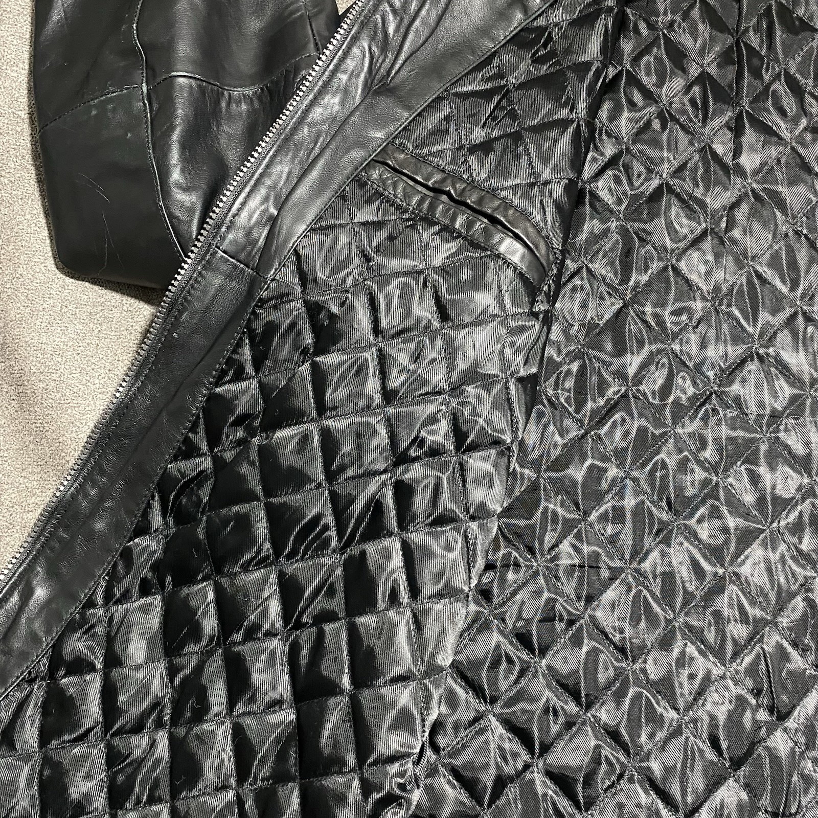 Vintage Perry Ellis Portfolio Lambskin Leather Jacket Men’s XL Black Quilted