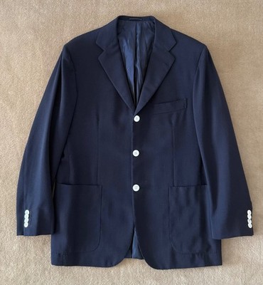 Kiton Herren Jacket Dunkelblau Wolle Sommer Gr. 52