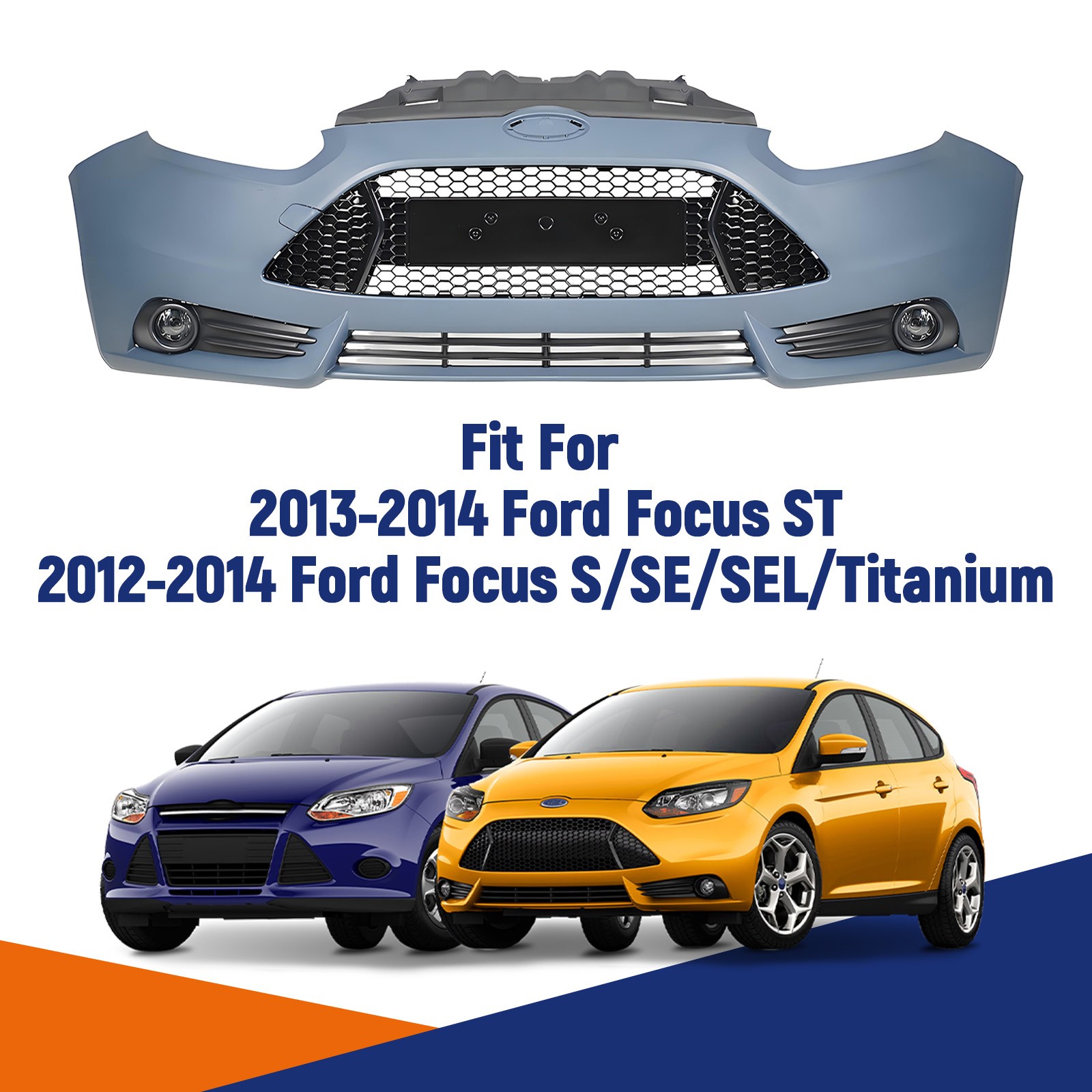 Front Bumper Cover Grille Assembly Kit For 2013 2014 Ford Focus ST w/ Fog Light