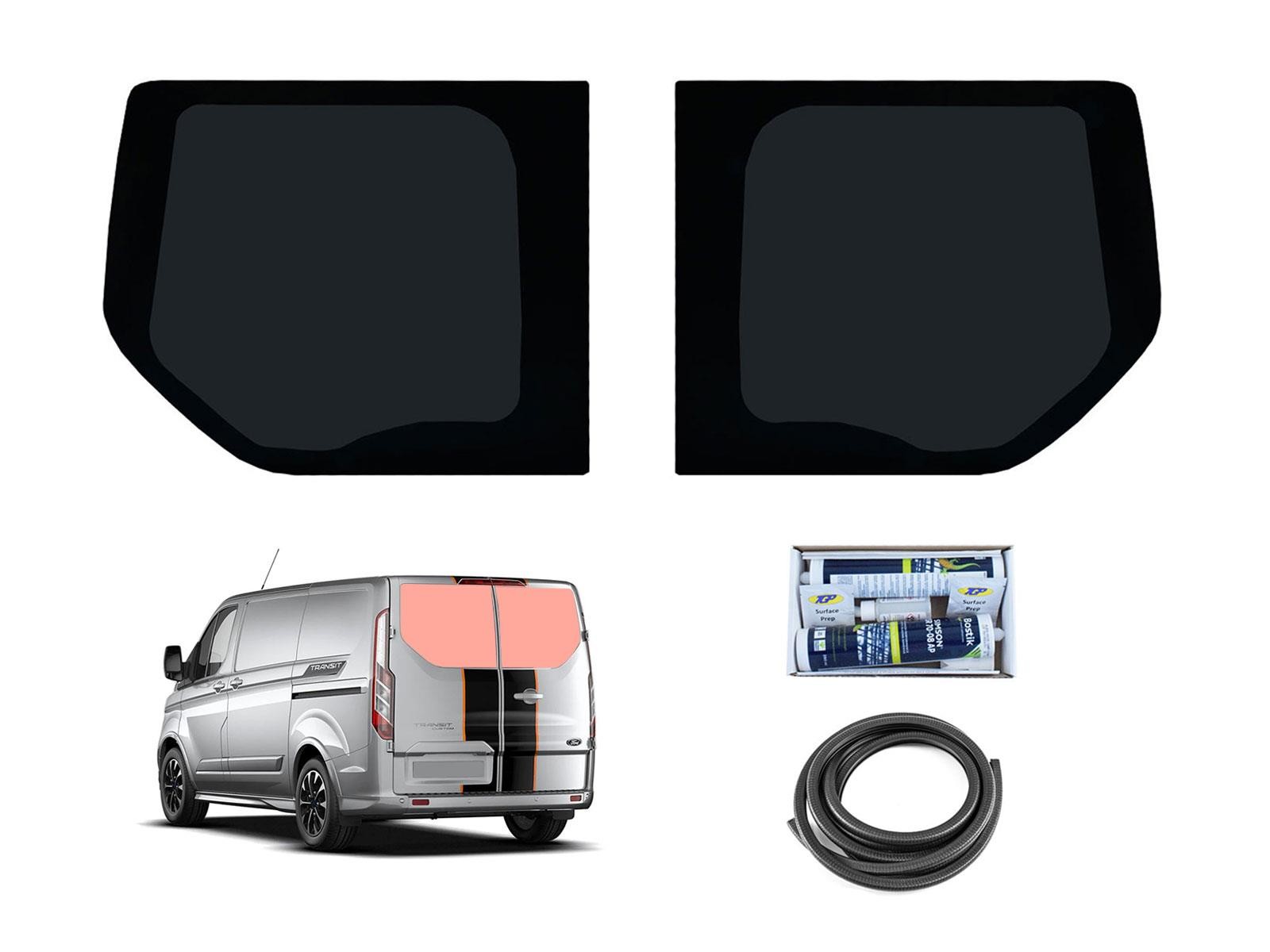 Ford Transit Custom 2013-2023 Rear Barn Door Dark Tint Windows With Fitting Kit