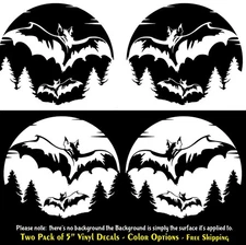 Full Moon Flying Bats Two 6" Vinyl Decal Car Truck Window Laptop Tablet Mirrors